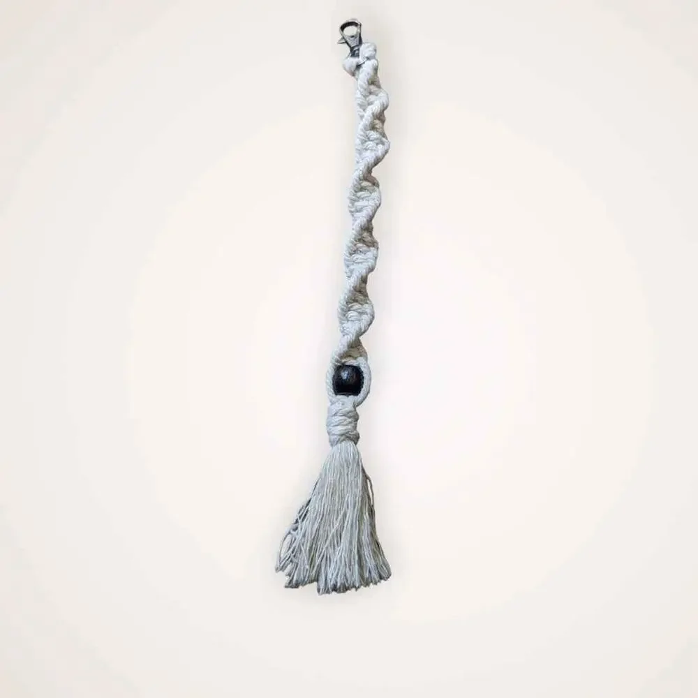 Beige Macrame Keychain with Swivel Clasp 10 in. Handmade